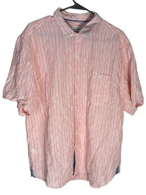 Tommy Bahama Linen Blend Pink Striped Button Shirt XL